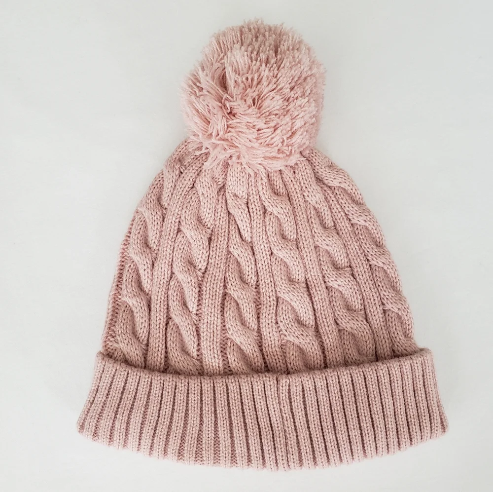 COTTON ON Poma Knit Beanie Pompom Hat Soft Pink New - Picture 1 of 6